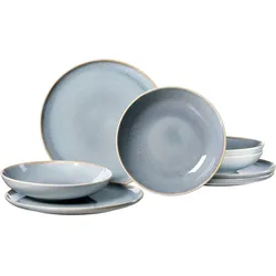 Tafelservice RITZENHOFF & BREKER "Teller Set, Geschirr-Set Skagen Ston", blau (graublau), 8 tlg., Porzellan, Geschirr-Sets, Reaktivglasur, 8 Teile, für 4 Personen