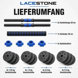 LACESTONE 2in1 Hantelset Kurzhantel Langhantel Set 40 kg schwarz / blau