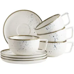 Tasse MÄSER "Kaffeetassen-Set Pinta, aus Porzellan", weiß (weiß, blau), B:11,5cm H:5cm Ø:9cm, Porzellan, Trinkgefäße, Kaffeetasse, 8er Set, bestehend aus 4 Tassen und 4 Untertassen