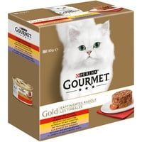 PURINA GOURMET Gold Raffiniertes Ragout Katzenfutter nass, Sorten-Mix, 12er Pack (12 x 8 Dosen à 85g)