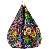 Highdi Sitzsack für Erwachsene Indoor Outdoor Hip Hop Graffiti Sitzkissen Weicher Flauschiger Sofabettbezug Ohne Füllung Gartenkissen Bodenkissen für Wohnzimmer Gaming (Buchstabe,100 * 120cm)