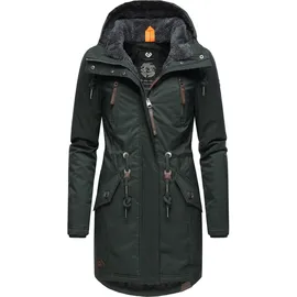 Ragwear Damen Wintermantel warm gefütterter Parka lang wasserdicht mit Kapuze Elsie Melange Dark Green Gr. XS - XS