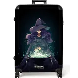 NoBoringSuitcases.com© Kinderkoffer Hexe mit einem blubbernden Kessel 77 cm - 98 L, 8 Rollen, Großer Reisetasche mit Rollen für 30kg, Kinderkoffer bunt 51.5 cm x 77 cm x 28 cm