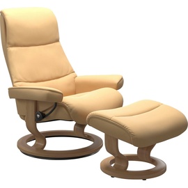Stressless Relaxsessel "View" Sessel Gr. Material Bezug, Cross Base Eiche, Ausführung / Funktion, Maße B/H/T, gelb (yellow) Lesesessel und Relaxsessel mit Classic Base, Größe S,Gestell Eiche