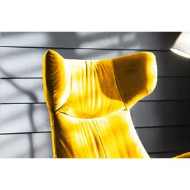 KAWOLA Ohrensessel LOTTE Velvet 79 x 117 x 79 cm Gelb mit Hocker