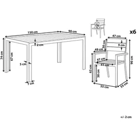 Beliani Gartenmöbel Set Grau Schwarz 6-Sitzer Loungemöbel, Loungemöbel-Sets