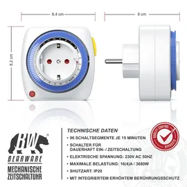 Bearware 2x 24h Zeitschaltuhr 15 min. Zeitintervalle Kinderschutzsicherung