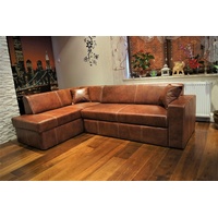 Ecksofa mit Schlaffunktion Leder Sofa Couch mit 2 Kissen Braun Echtleder Tabac