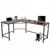 Vendomnia Schreibtisch L Form - industrial Design, aus Metall, 138x138 cm, mit mobiler Ablage, Schwarz Braun - Eckscreibtisch, Com - Schwarz