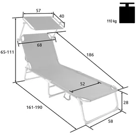 Tectake tectake® Gartenliege, klappbar, 4-fach verstellbare Rückenlehne, 190 x 68 x 28 cm