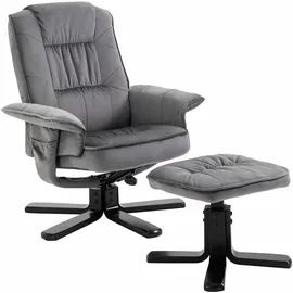 Idimex Relaxsessel Charles Samtstoff 76 x 87 x 61 cm Grau mit Hocker