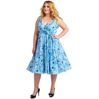 Miss Lavish London Frauen Plus Größe Kleider Retro Swing Blumen Rockabilly 40s und 50er Jahre Vintage Brautjungfer Kleid [SCHMETTERLING-BLAU-26] - 54