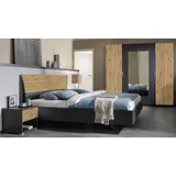 Schlafzimmer-Set Borneo Kleiderschrank Doppelbett Eiche Artisan grau-metallic