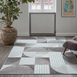 Kurzflorteppich TaraCarpet Empire Retromuster absolut Modern fürs Wohnzimmer Schlafzimmer grau 240x340 cm