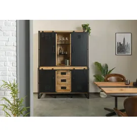 MASSIVMOEBEL24.DE Buffet Mango 150 x 55 x 200 cm natur lackiert Metall schwarz