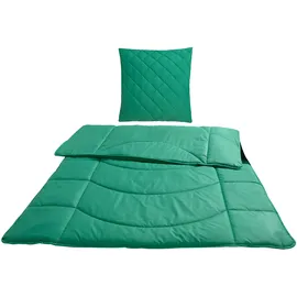 MY HOME Steppbett + Kopfkissen MY HOME "Microlux, Bettdecke 135x200 cm, 155x220 cm", grün, B/L: 135cm x 200cm Anzahl Teile 1, B/L: 80cm x 80cm Anzahl Teile 1, Bezug: Polyester Füllung: Polyester, warm, Bezug: 100% Polyester, Bettwaren-Sets, Set mit Kissen 40x80