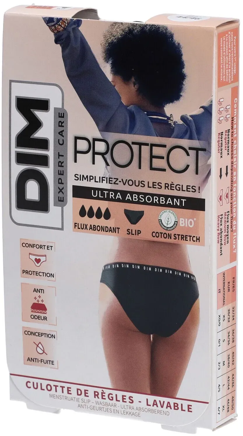 DIM Protect Waschbarer Menstruations-Slip - Slip - Bio-Baumwolle - Reichhaltiger Fluss - 44/46