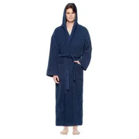 Arus Herrenbademantel Astrom aus Baumwoll-Frottee, Reisebademantel, Saunamantel, 100% Baumwolle, Kapuze, Gürtel, mit Kapuze, wadenlang oder extra lang, 100% Baumwolle blau XL