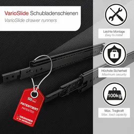 SOTech Schwerlastauszug KV2-100-H53-1200 EH 1200 mm, Schwarz 100 kg VarioSlide Einhandverriegelung - Schwarz