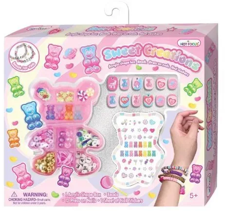 Vedhæng & perler i æske m/negle & stickers +5år