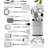 Küchenutensilien Set Kochset - Antihaft Hitzebeständiger Küchenhelfer Set - Pfannenwender Kochlöffel set - Küchen Gadgets (32-tlg Edelstahl Set)