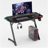 eXcape Gaming Tisch Z10 mit LED Beleuchtung 100cm (+16cm Extensions) - Beine in Z-Form, Carbon-Optik, Schreibtisch Gaming-Gamingtisch, Getränkehal...