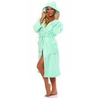 L.E.M.B. Hometrends Herren Damen Bademantel Kingston Microfaser Morgenmantel mit Kapuze mint M - M