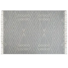 Beliani Teppich KHENIFRA Hellgrau 160 x 230 cm geometrisches Muster Kurzflor