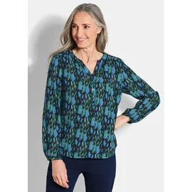 GOLDNER Florale Druckbluse mit V-Ausschnitt petrol 23