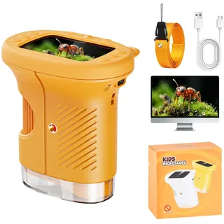 1000x Mikroskop für Kinder Handheld Digitales, Kinder Mikroskop mit 2,0'' IPS Bildschirm, Tragbares Mini Mikroskop für Outdoor Entdeckung, STEM Lernspielzeug, Geschenk für Jungen und Mädchen 4–12