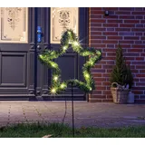 Spetebo LED Garten Deko Stern mit Erdspieß - 35 cm - mit künstlicher Tanne