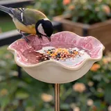 Vogeltränke Blume & Bienentränke Keramik Gartenstecker – Insektentränke Garten für Wasser & Vogelfutter, Dekorative Keramikblüten für Bienen & Vögel (2, Blau) (Rosa,1)