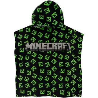 Minecraft Handtuch Poncho | Kinder Badeponcho | Strandponcho Spielen Jungen | Einheitsgröße Shwarz