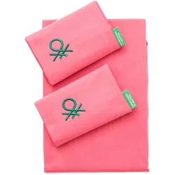 Benetton - 4-teiliges Doppelbett-Set: Bettlaken (180x290cm), Spannbettlaken (120x200cm), 2 Kissenbezüge (50x80cm), 100 % rosa Baumwolle