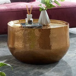 Kadima Design Orientalischer Couchtisch `Aniene`: Hammerschlag-Struktur, Aluminium, hohl, 40 kg Belastung, goldfarben lackiert. Gold, 60x60x35 cm