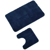 WohnDirect Badematten Set - WC Vorleger (45x45cm), Badematte (60x100cm) - rutschfest waschbar Badezimmerteppich MIT WC-Ausschnitt - Dunkelblau