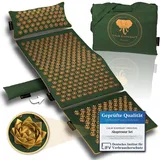 CALM ELEPHANT ORIGINAL® Akupressurmatte mit Kissen XXL Set GENUINE 5-teilig, Massagematte Rücken, Verspannungen lösen, Akupunktur Matte, Kissen mit Wärmefunktion, Lendenkissen, Fußmatte & Tasche, grün