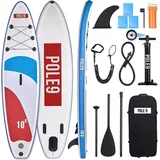 Pole9 Inflatable SUP-Board POLE9 Stand Up Paddling Board Premium SUP Board - 320 x 80 x 15 cm blau|weiß