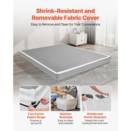 Vevor Boxspringbettgestell (Queen-Size) mit Waschbarem Stoffbezug, Metallrahmen (2010 x 1515 x 130 mm) für Queensize-Betten, 13 cm Matratzenauflage, Max. Belastbarkeit 1587,57 kg, Matratzenfundament
