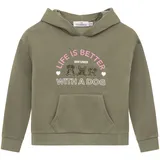 Zwillingsherz Hoodie ""Dog Life"", Jungen, Gr. 134/140, khaki, Sweatware, Obermaterial: 80% Polyester, 20% Baumwolle, Sweatshirts Hoodie, Mini-Me,mit gestickten Hunden und Slogan