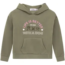Zwillingsherz Hoodie ""Dog Life"", Jungen, Gr. 134/140, khaki, Sweatware, Obermaterial: 80% Polyester, 20% Baumwolle, Sweatshirts Hoodie, Mini-Me,mit gestickten Hunden und Slogan