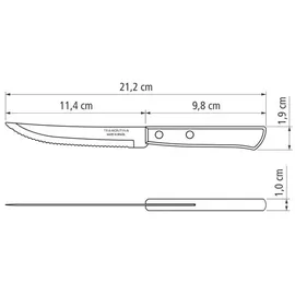 Tramontina STEAK-/PIZZA Messer, 6 Stück, Edelstahl, Holzgriff FSC, spülmaschinenfest