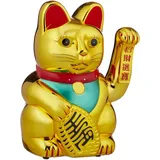 Relaxdays - Winkekatze, xl Maneki Neko, batteriebetriebene winkende Pfote, Glücksbringer für Reichtum, Erfolg, 30 cm, gold