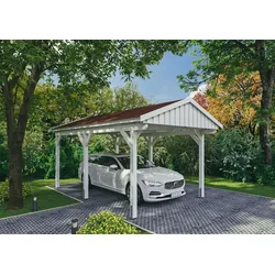 Einzelcarport SKANHOLZ "Fichtelberg", weiß, H: 273cm, Carports, mit roten Schindeln