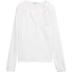 TOM TAILOR Damen Langarmshirt im Material-Mix, weiß, Uni, Gr. XL