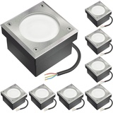 ledscom.de 8x LED Pflasterstein NEOLUM für außen, IP67, eckig, 10 x10cm, inkl. GX53 Leuchtmittel, 56lm, weiß