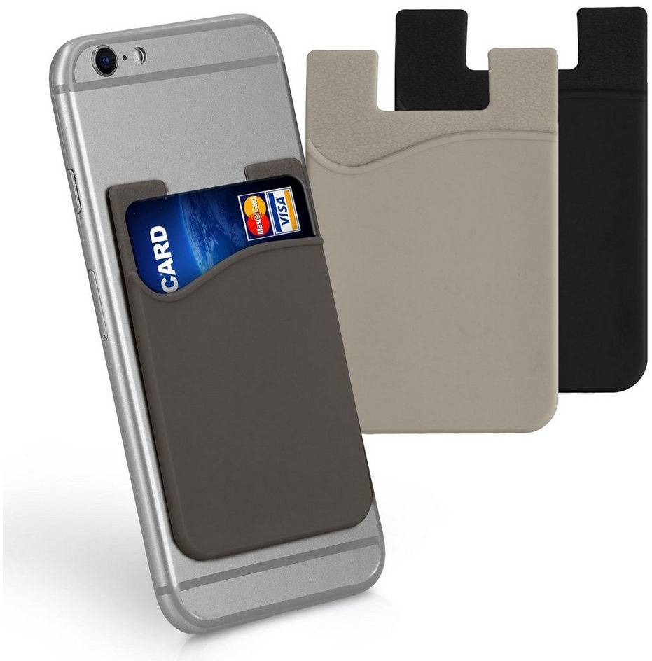 kwmobile Kartenetui 3x Kartenhalter Hülle für Smartphone (1-tlg), selbstklebend - Aufklebbare Silikon Kreditkarten Tasche - 8,5x5,5cm schwarz