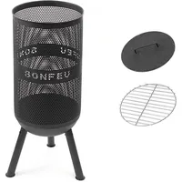 Bonfeu Bonves Ø 34cm Schwarz - Feuerkorb für den Garten - Feuertonne & Feuerstelle - Feuerschale Feuerkorb aus Stahl - Grillrost & Schürhaken zum Kochen - Feuerkorb mit Grillrost