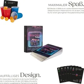 Tectake tectake® Bierpongtisch, aus Aluminium, mit Eisfach, Becherlöchern, LED-Beleuchtung, bodenschonende Kunststofffüße, inklusive 100 Bechern, 6 Bällen und Kartentrinkspiel