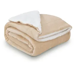 Juskys Fleecedecke 150x200 cm mit Sherpa - flauschig, waschbar - Decke für Bett & Couch - Sand